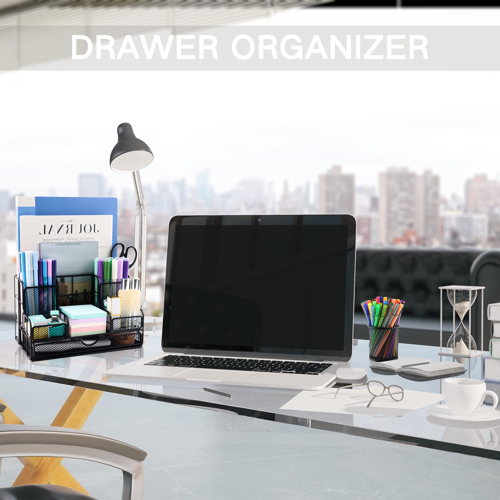 BCCICE Desk Organizers Caddy and Accessories with 7 Compartments + Pen Holder / 72 Clips Set