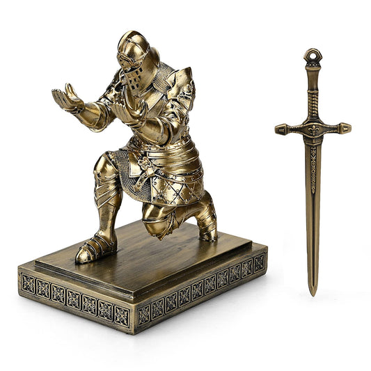 King's Guard Knight Pen Holder with a Letter Opener Desk Organizers Bronze