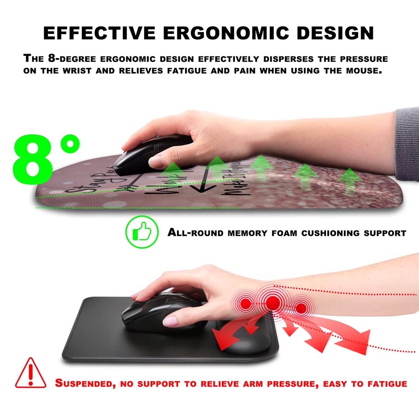 KUOSGM Mouse Pad Wrist Support, Ergonomic Mouse Pad with Massage Dot, Comfortable Computer Mouse