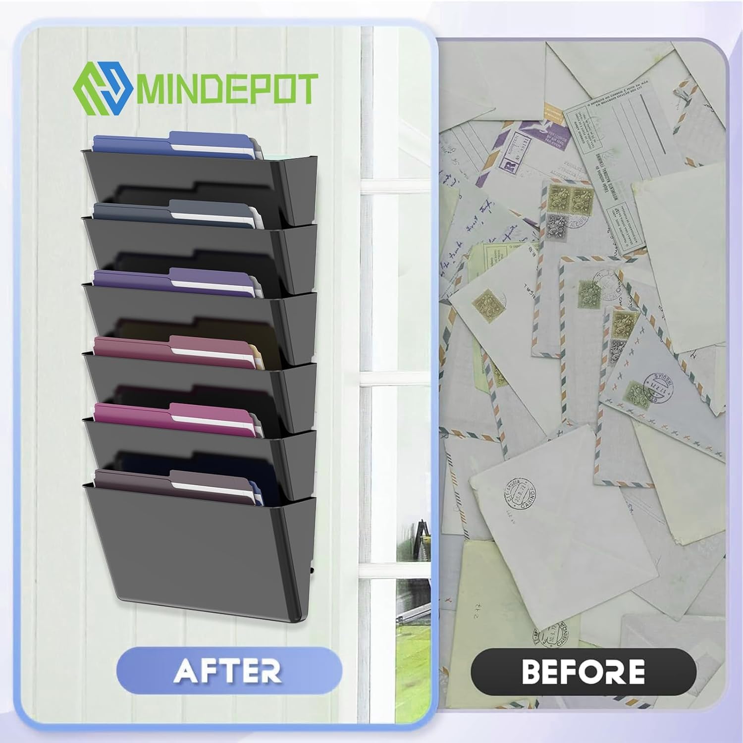 MINDEPOT 8 Pockets Acrylic Wall File Organizer, Wall File Holder Black