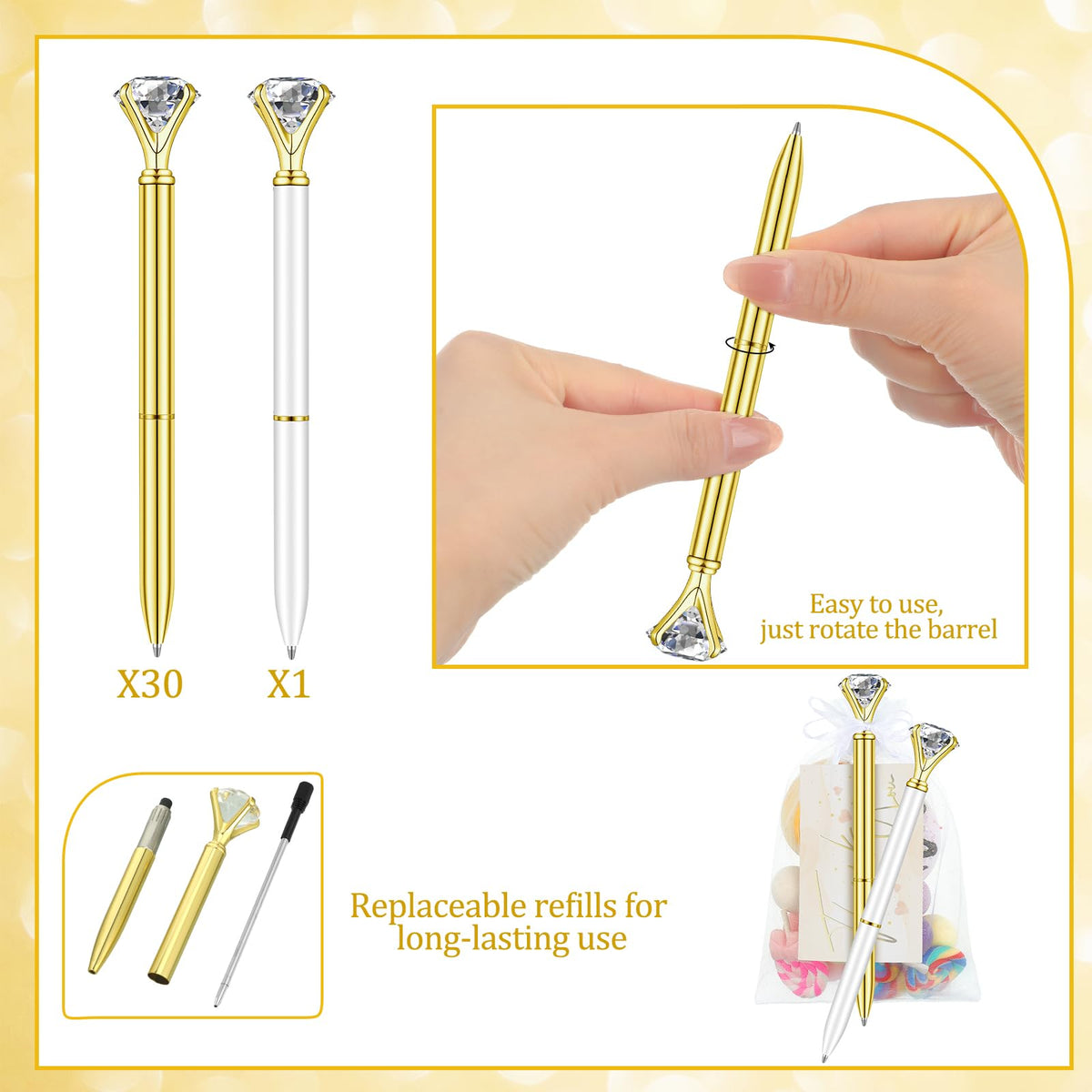 Yeaqee 91 Pcs Bridal Shower Pens Set, Gold, White, Classic Style