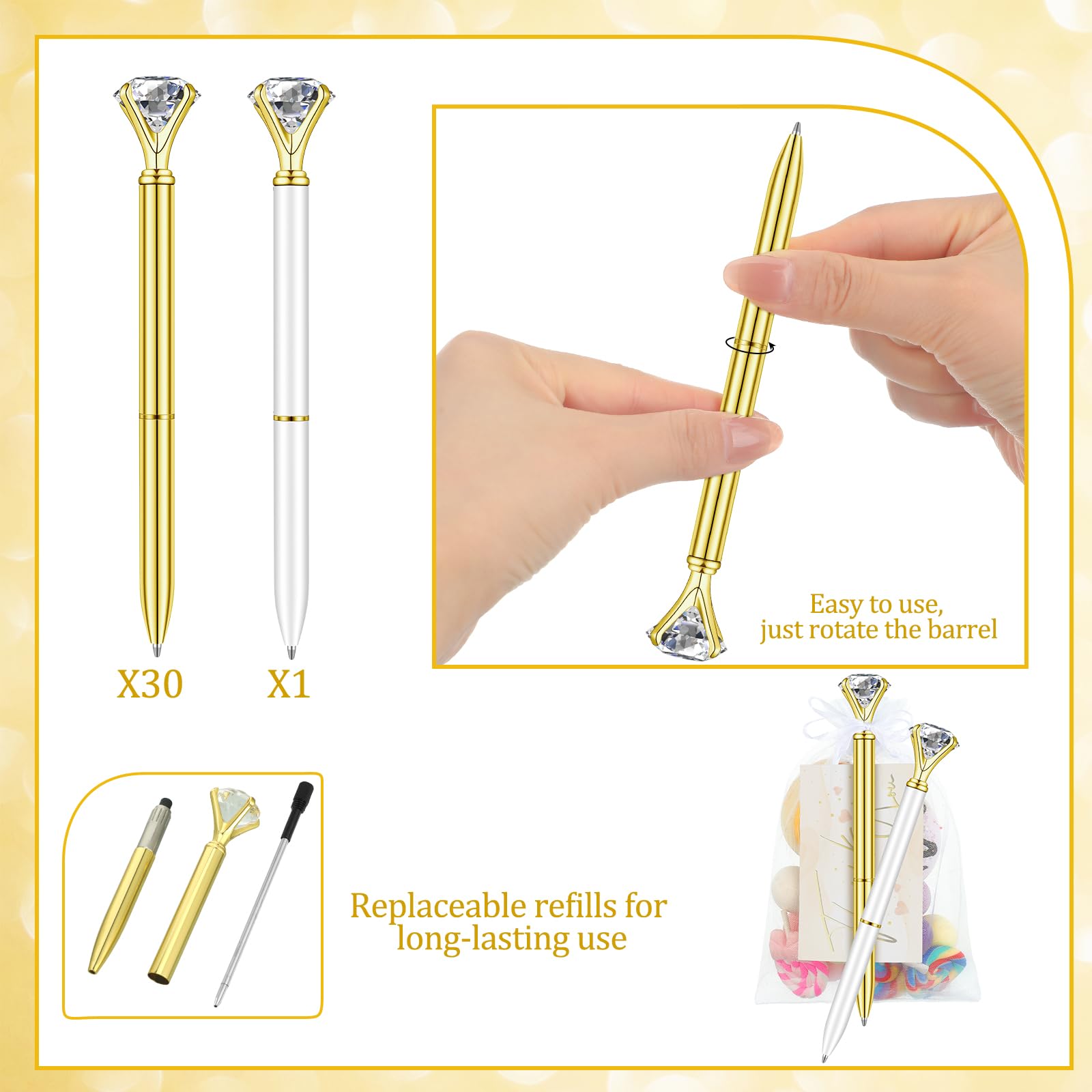 Yeaqee 91 Pcs Bridal Shower Pens Set, Gold, White, Classic Style