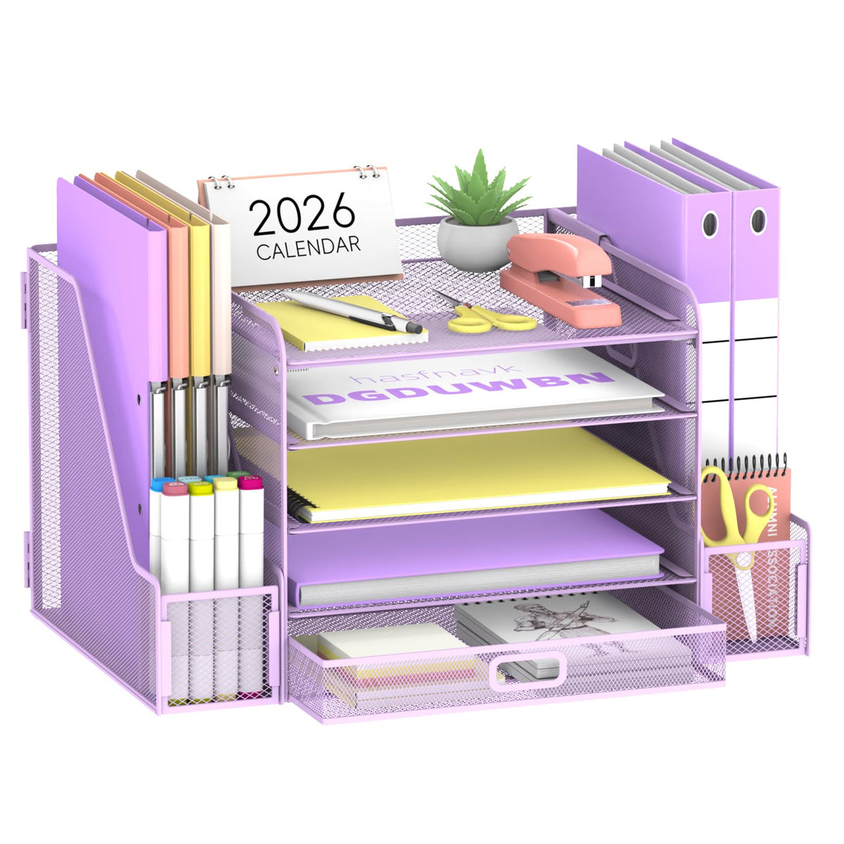 SUPEASY Mesh Desk Organizer with File Holder, 5-Tier Paper Letter Tray Organizer with Magazine