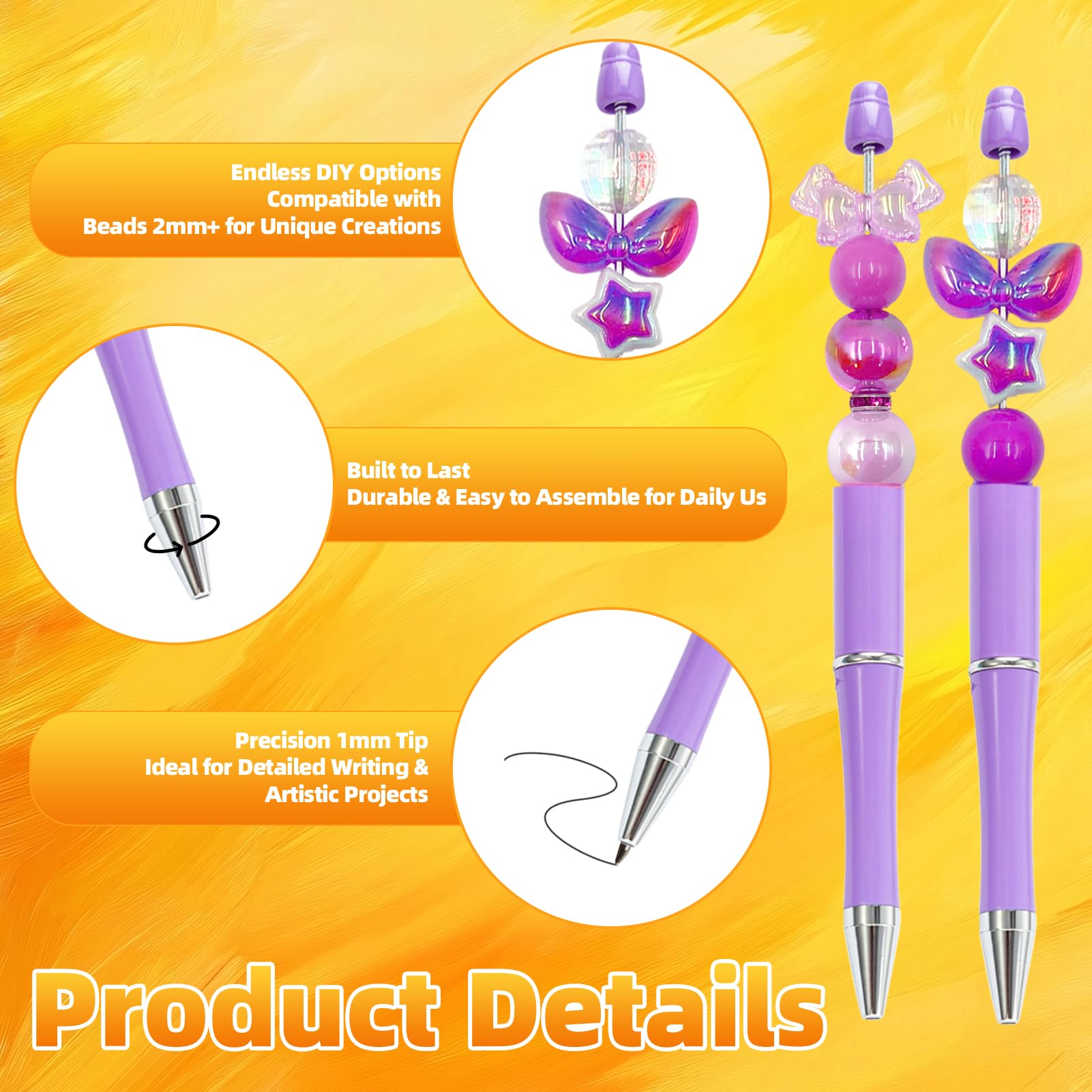 210 Pieces DIY Beadable Pen Bulk Kit – 70PCS Ballpoint Pen with Refills & Bags – Perfect for Beads