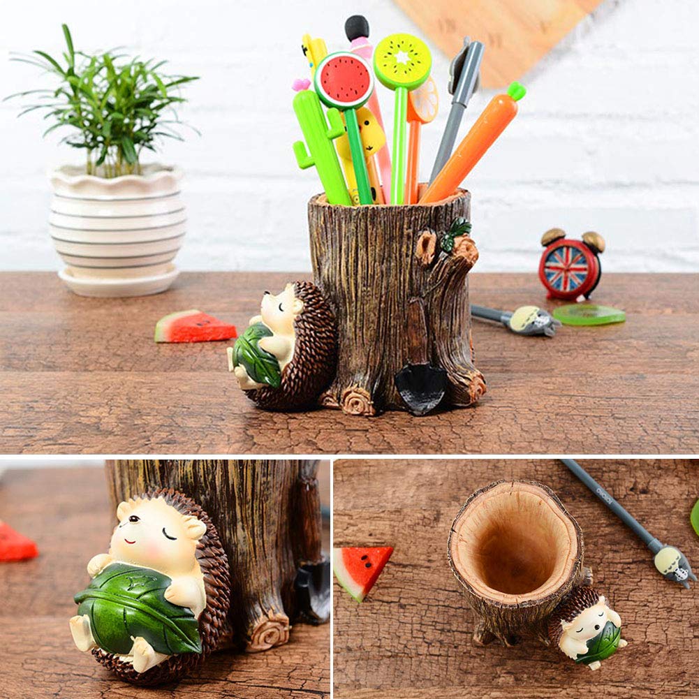 Lependor Cute Hedgehog Desk Pen Pencil Pot Holder Toothbrush Holder Resin Desktop Organizer