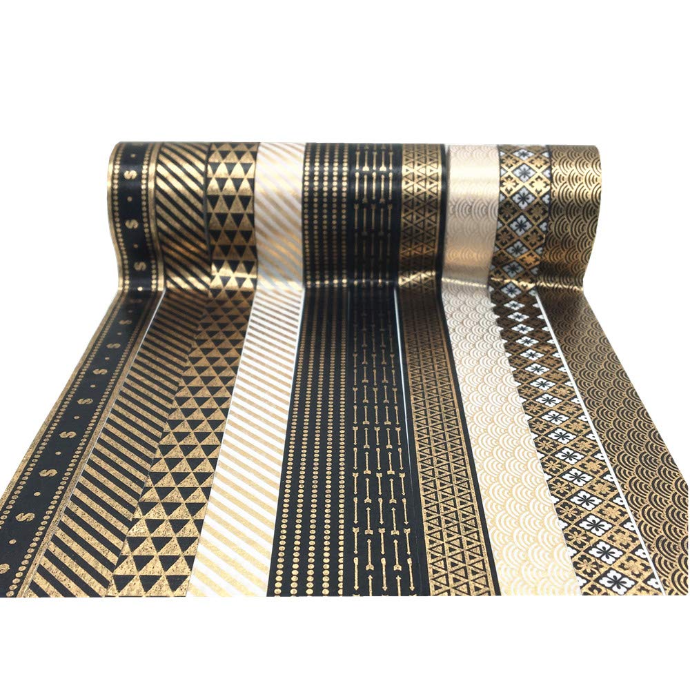 VIVIQUEN Gold Washi Tape Set 15MM Foil Skinny Masking Tape Decorative Pack for DIY Scrapbooking