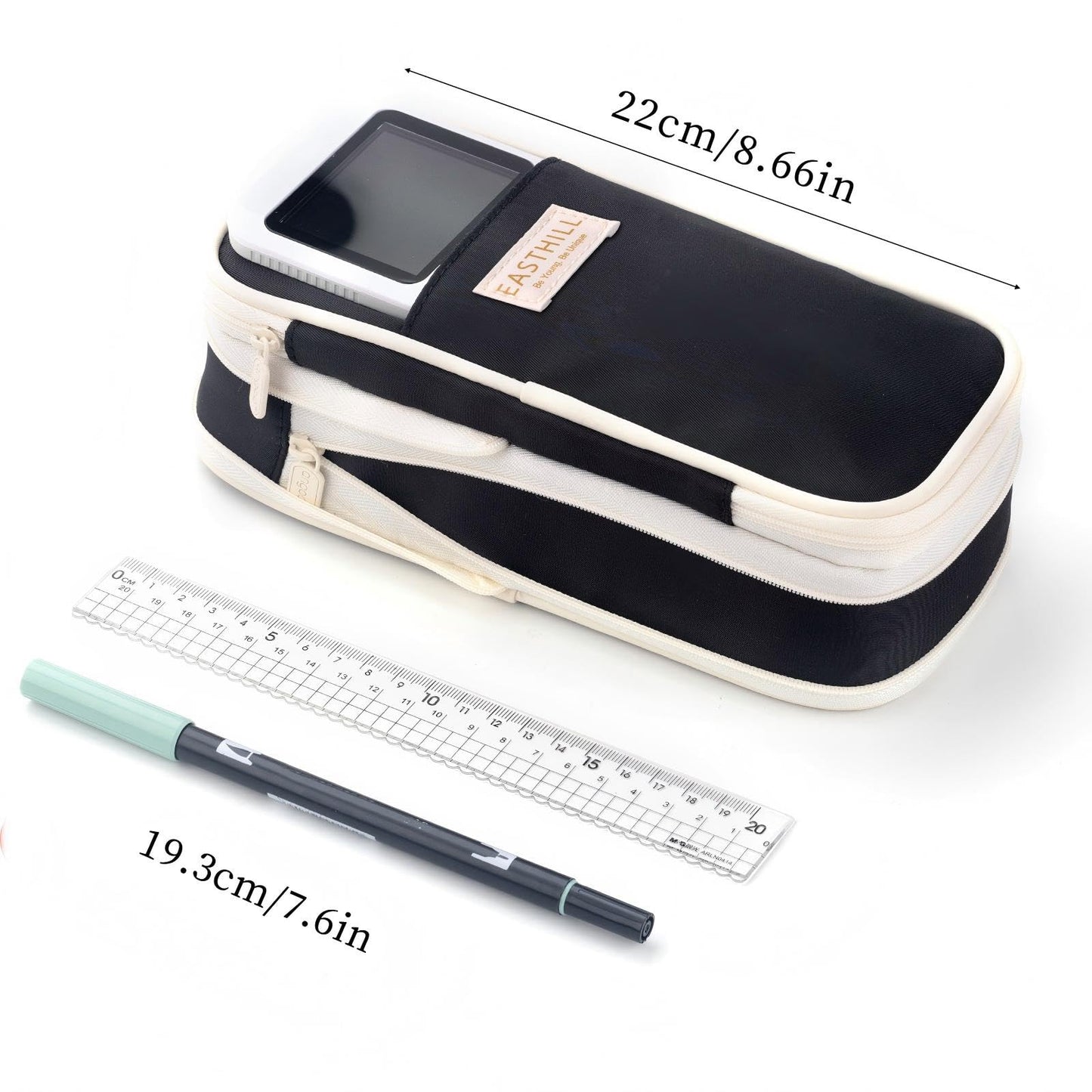 EASTHILL Big Capacity Pencil Case Large Pencil Pouch Stationery Pen Bag for Teen Girls-Black