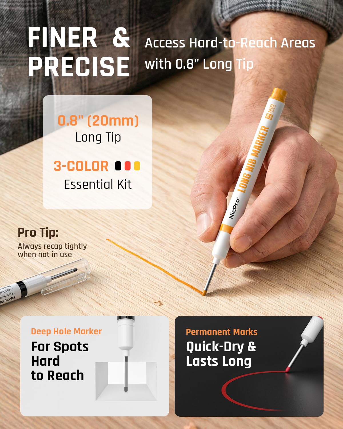 Nicpro CP1000 Carpenter Pencils with Sharpener, 6 Pack