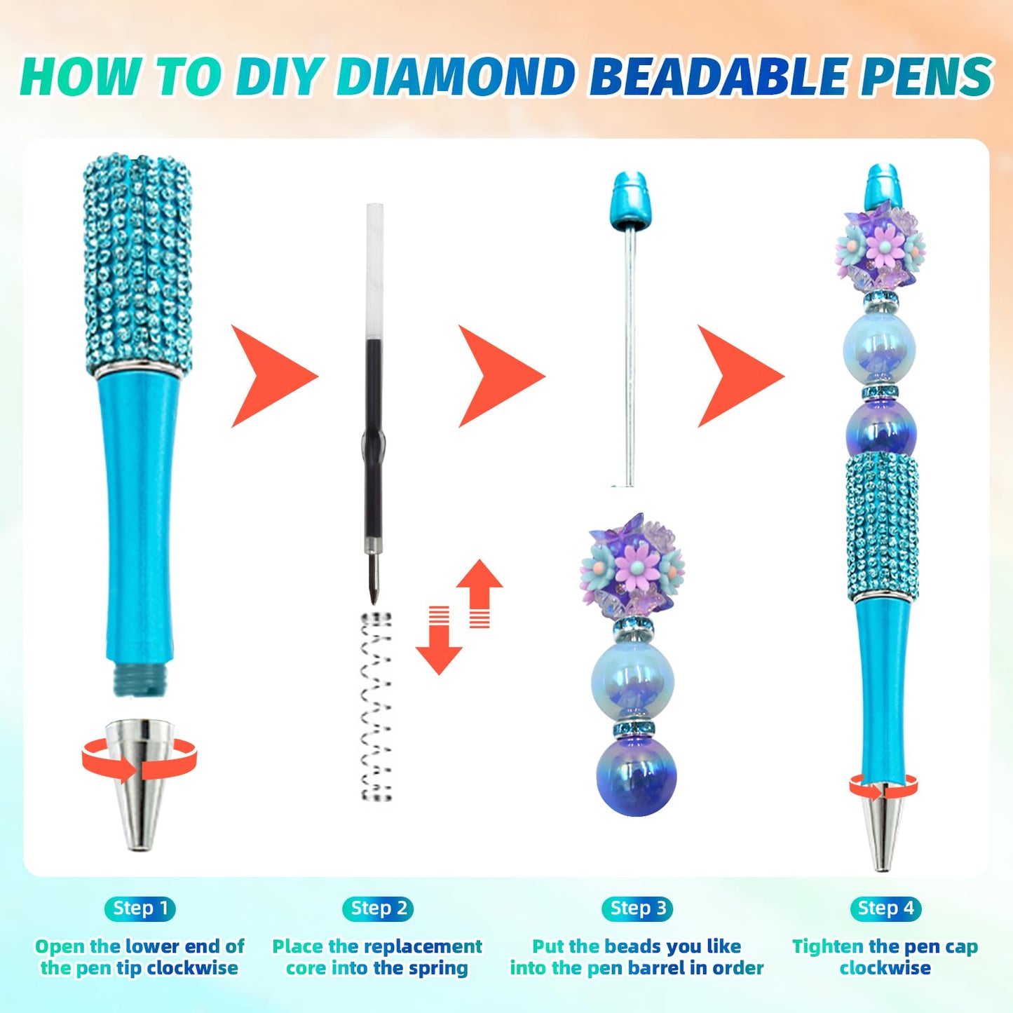 DASTTUIS 150 Pcs DIY Diamond Beadable Pen Kit - 50 Plastic Rhinestone Beaded Pens Bulk with Refills