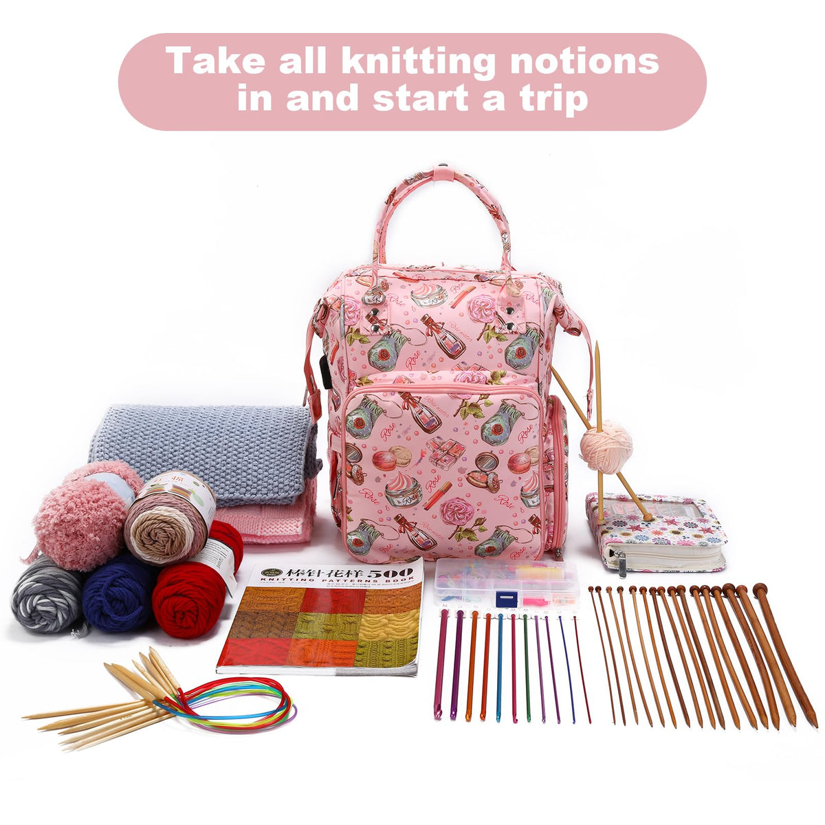 KOKNIT Crochet bag,knitting bag Backpack and Tote Bag Large capacity Yarn Storage Travel Women