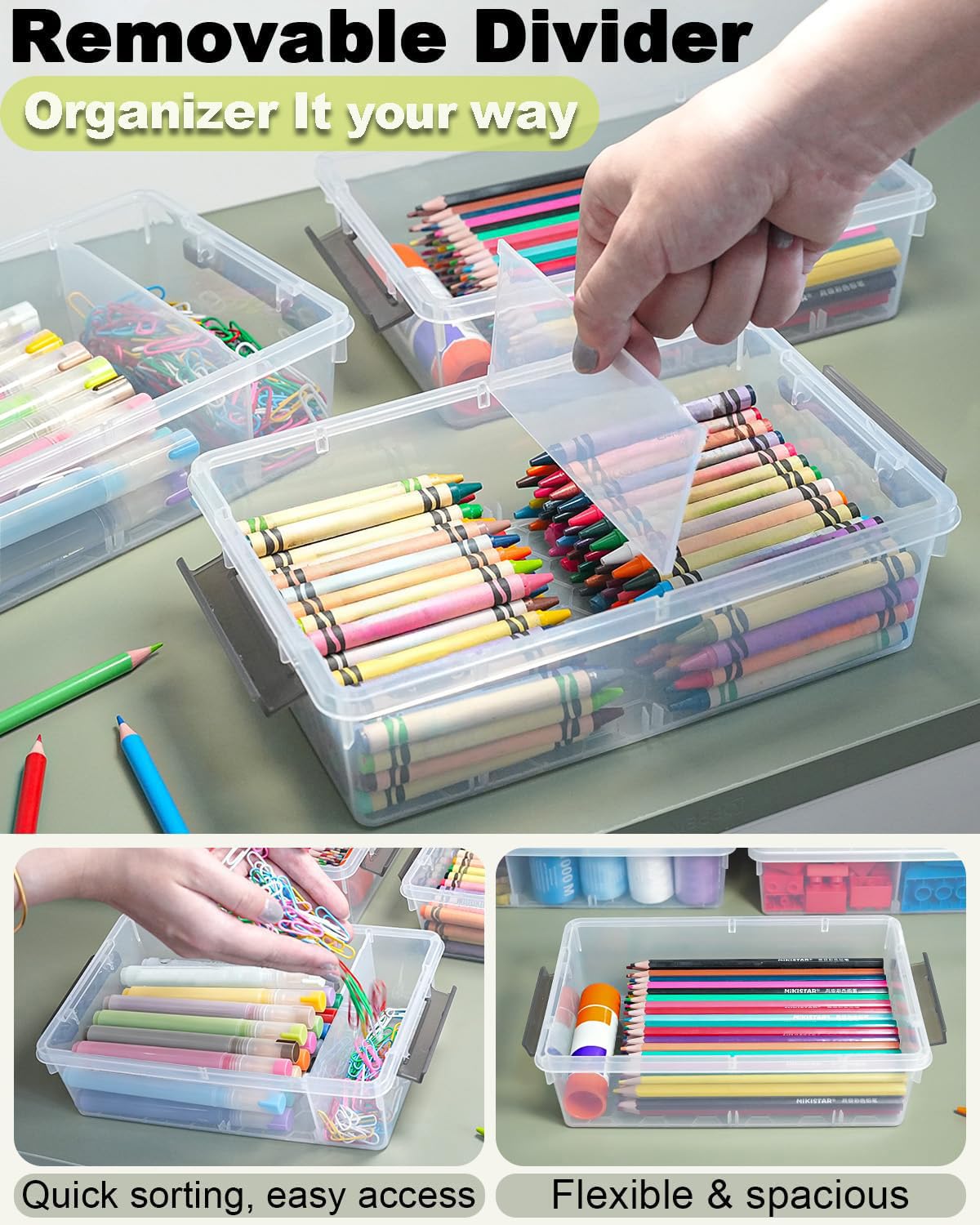 GEOPHIA 6 Pack Extra Large Pencil Box with Removable Divider, Thickened Pencil Case Bulk, Clear