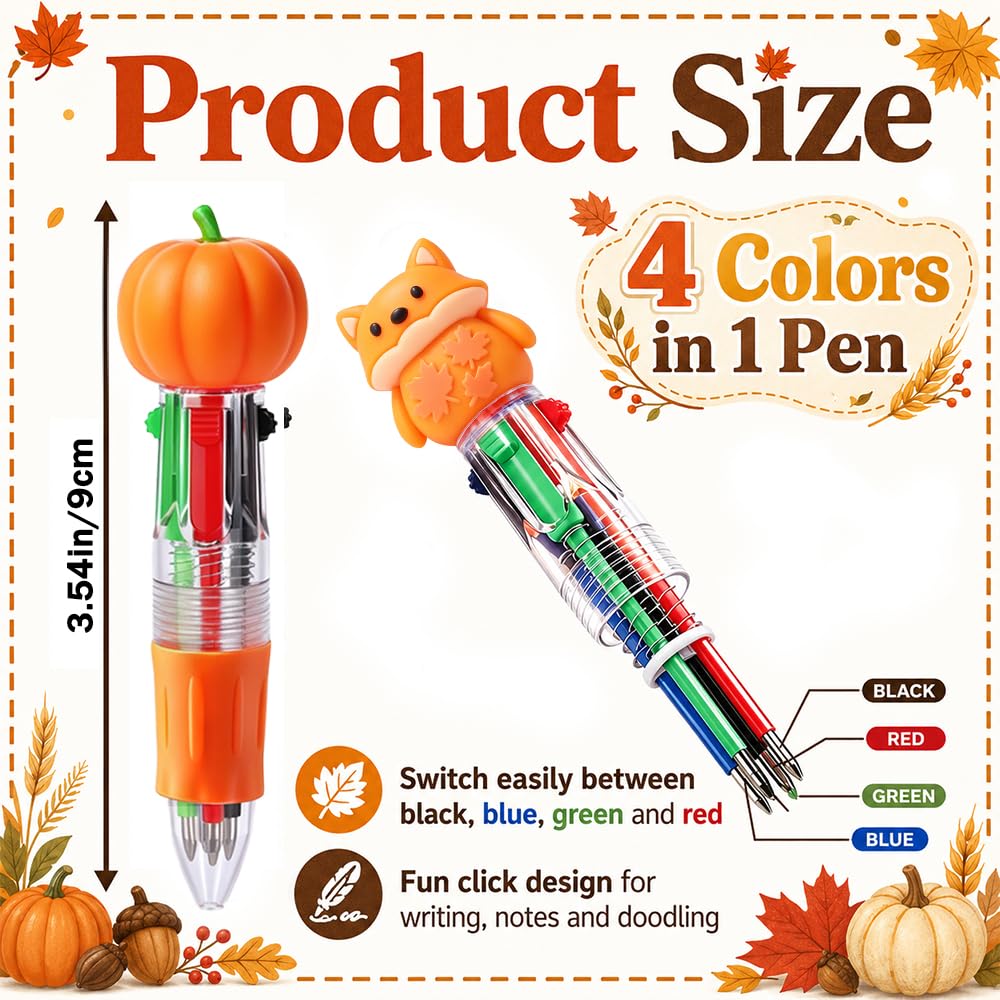 48PCS Thanksgiving Fun Pens Cute Autumn 4-in-1 Multicolor Gift Pens Bulk