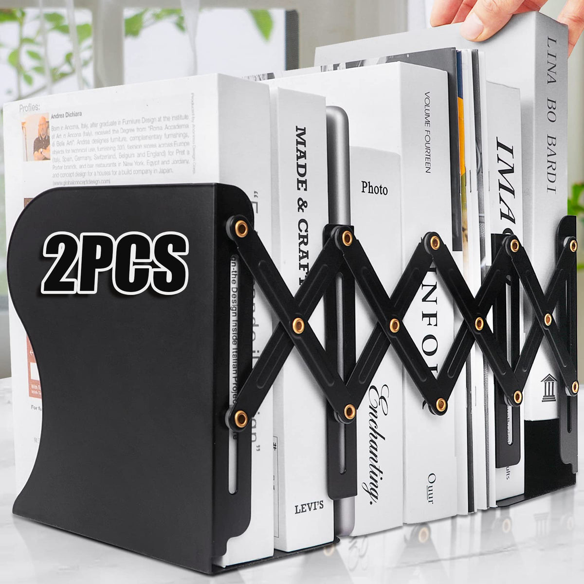 2PCS Heavy Duty Book End to Hold Books, Adjustable Bookends Book Holder for Shelves, Decorative