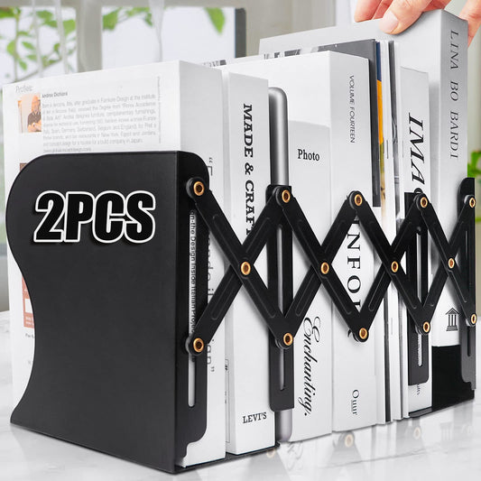 2PCS Heavy Duty Book End to Hold Books, Adjustable Bookends Book Holder for Shelves, Decorative