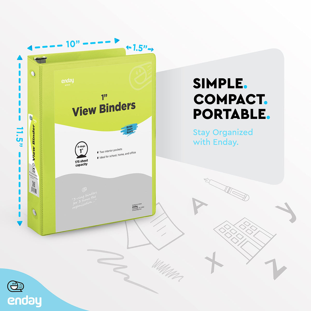 Enday 1 Inch Binder (6 Pack - Assorted Colors) 3 Ring Binder 1 inch with Clear View Cover and 2