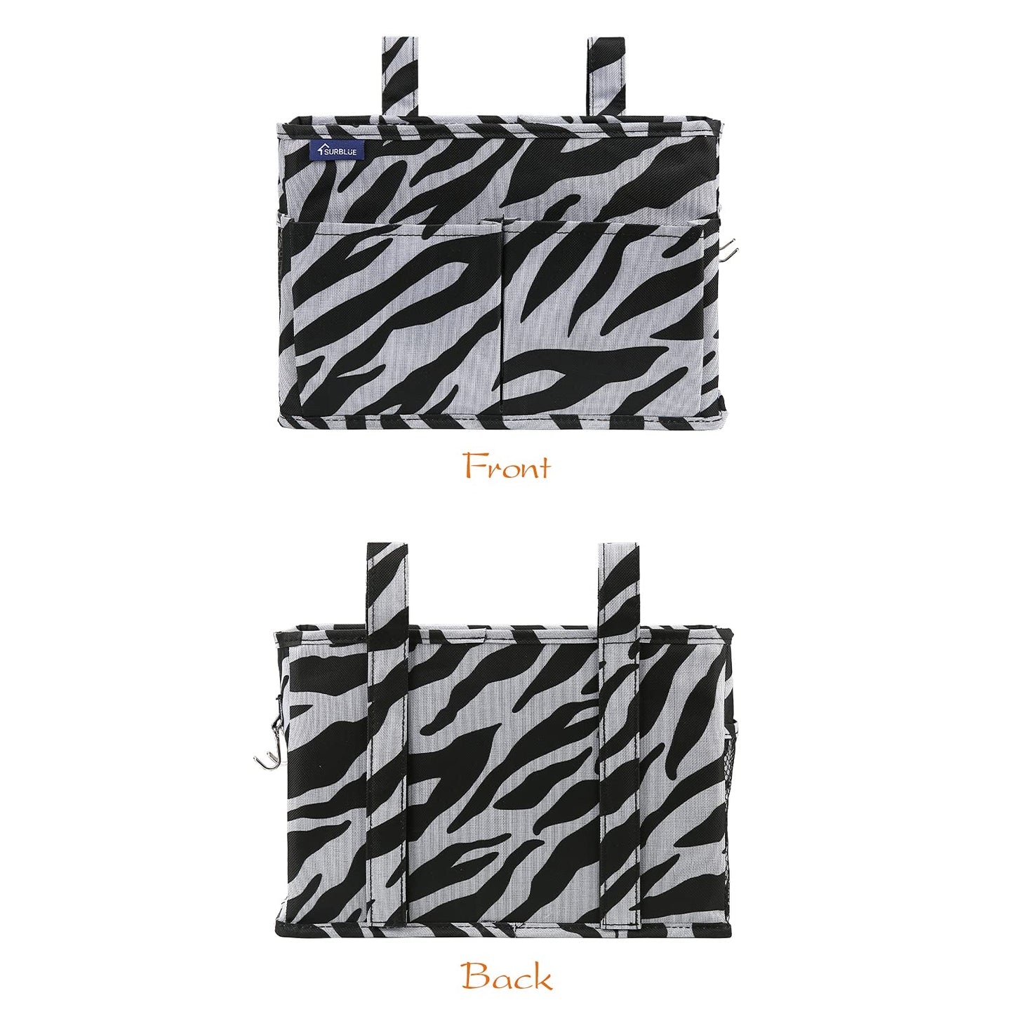 Surblue Caddy Hanging Organizer Bedside Storage Bag for Bunk and Hospital Beds, Zebra, Small