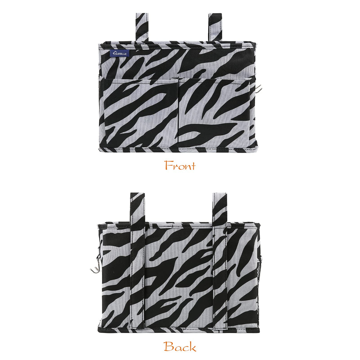 Surblue Caddy Hanging Organizer Bedside Storage Bag for Bunk and Hospital Beds, Zebra, Small