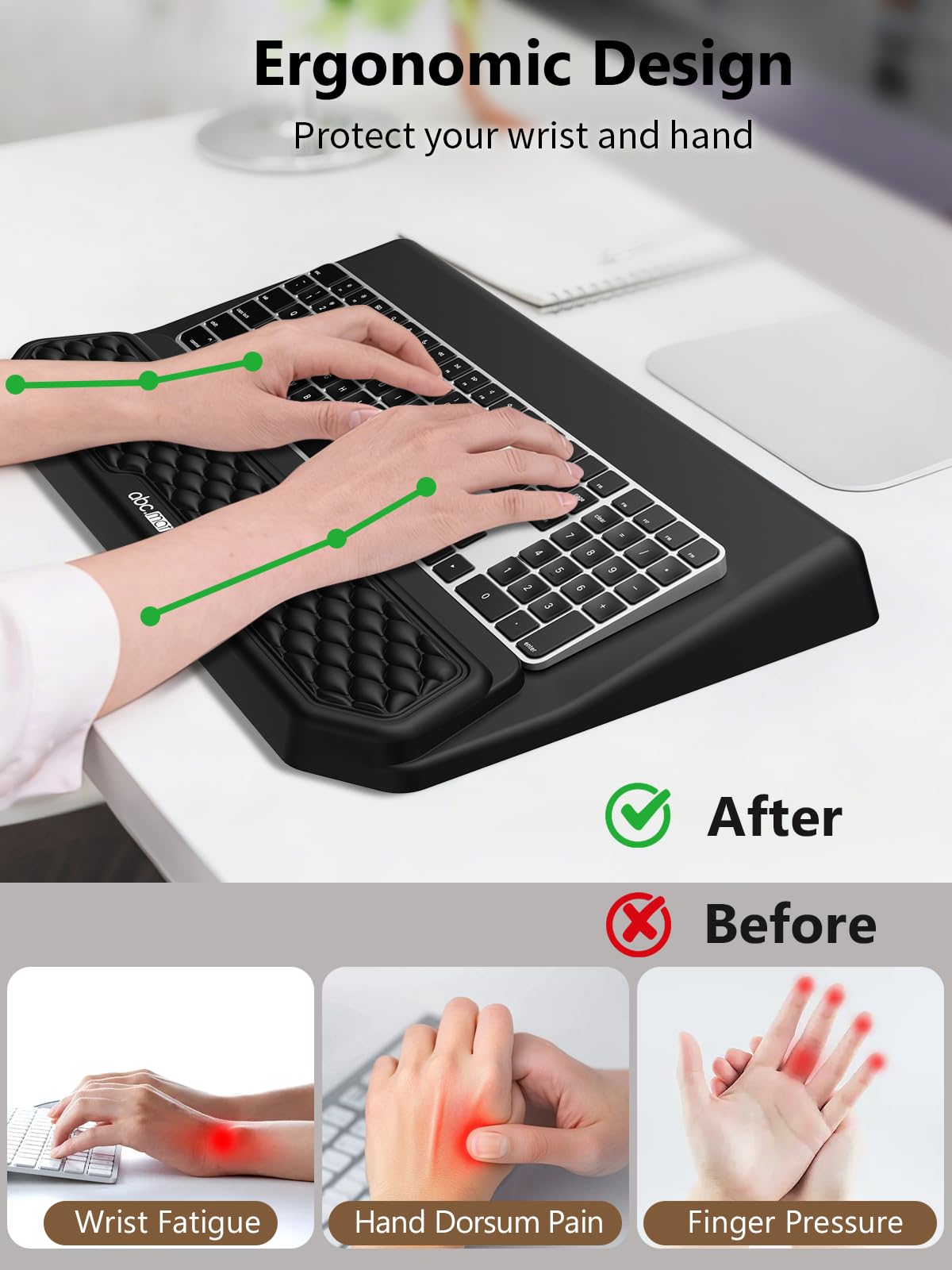 2-in-1 Ergonomic Keyboard Stand with Wrist Rest, Black