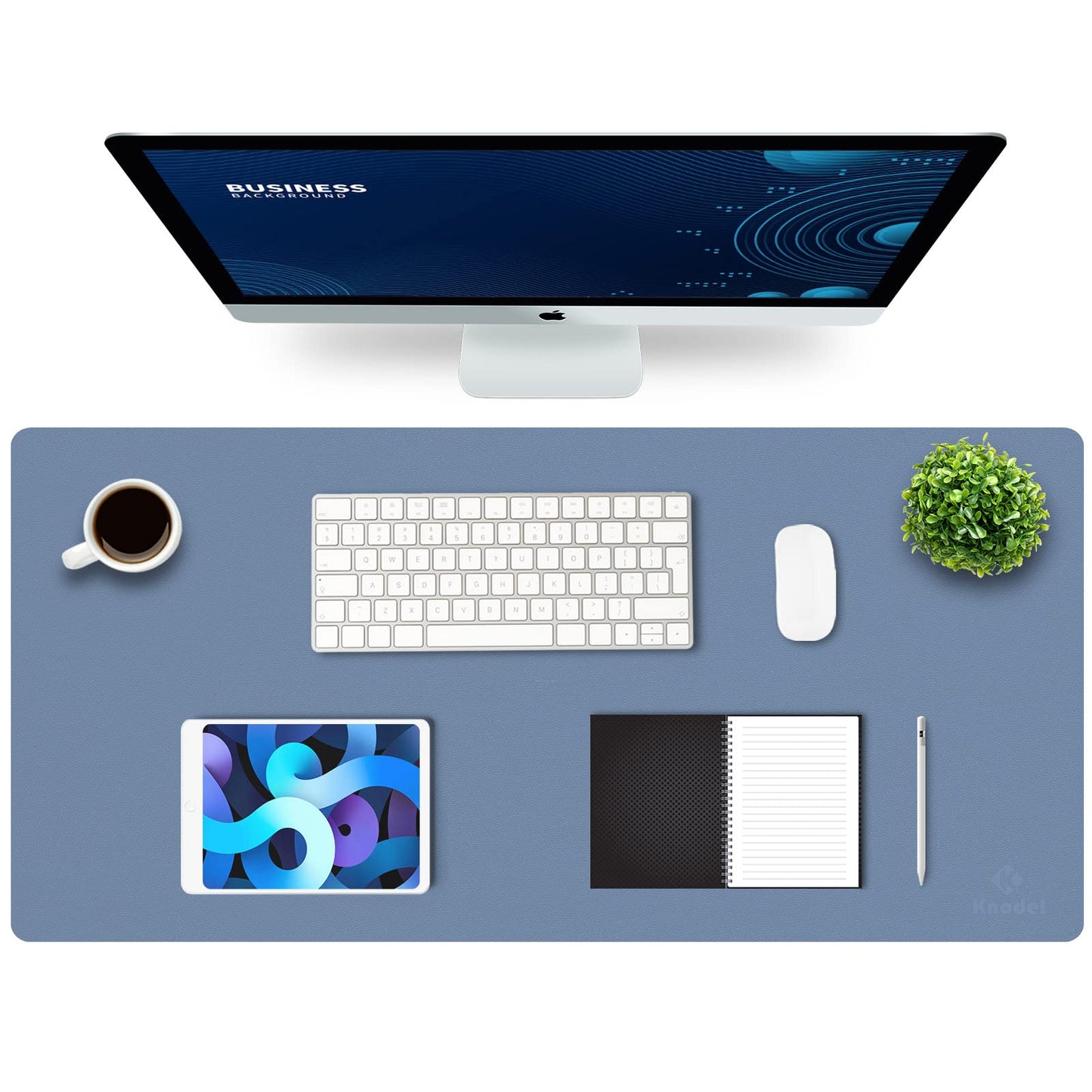 K KNODEL Extra Large Desk Mat, Leather Mouse Pad (35.4"x17", Lake Blue)