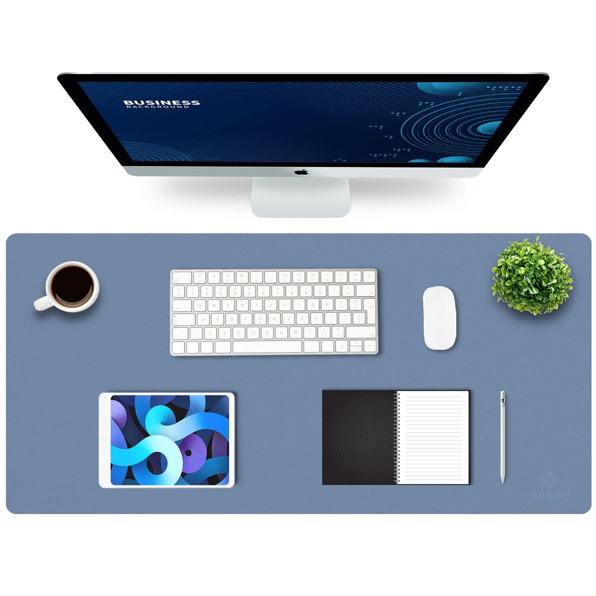 K KNODEL Extra Large Desk Mat, Leather Mouse Pad (35.4"x17", Lake Blue)