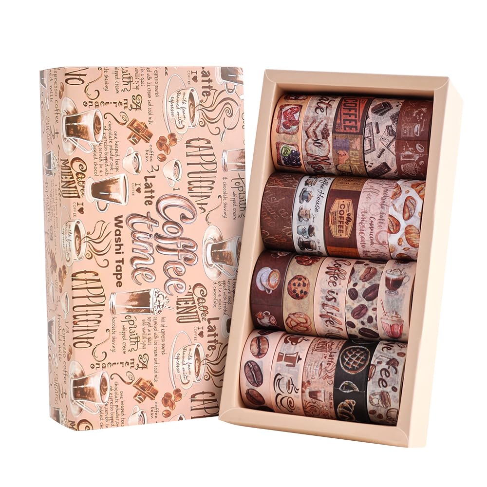 icceemee 20 Rolls Coffee Theme Washi Tape Set, Writable Decorative Tapes for Scrapbooking, Junk
