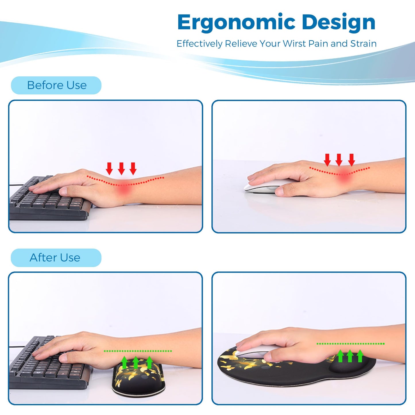 Wiabsi Mouse Pad and Keyboard Wrist Rest Support,Ergonomic Mouse Pad Set