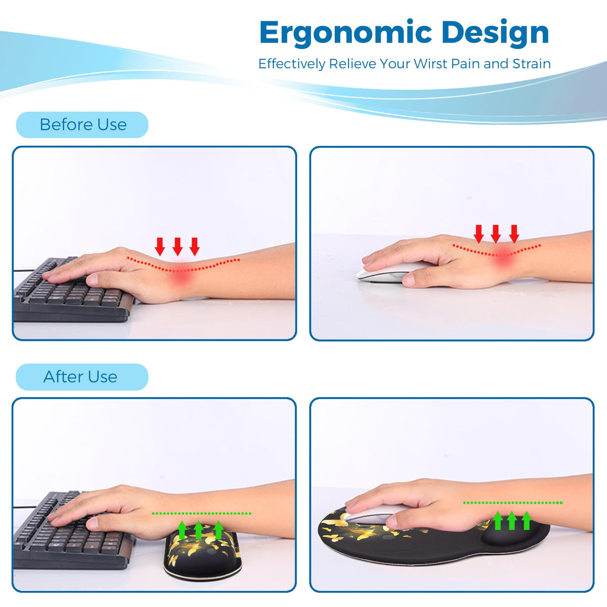Wiabsi Mouse Pad and Keyboard Wrist Rest Support,Ergonomic Mouse Pad Set