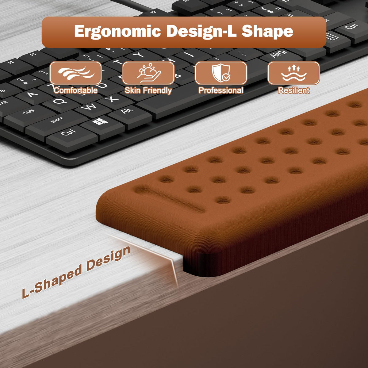 Leolee L-Shaped Desk Elbow Pads for Desk, Brown Arm Rest for Desk