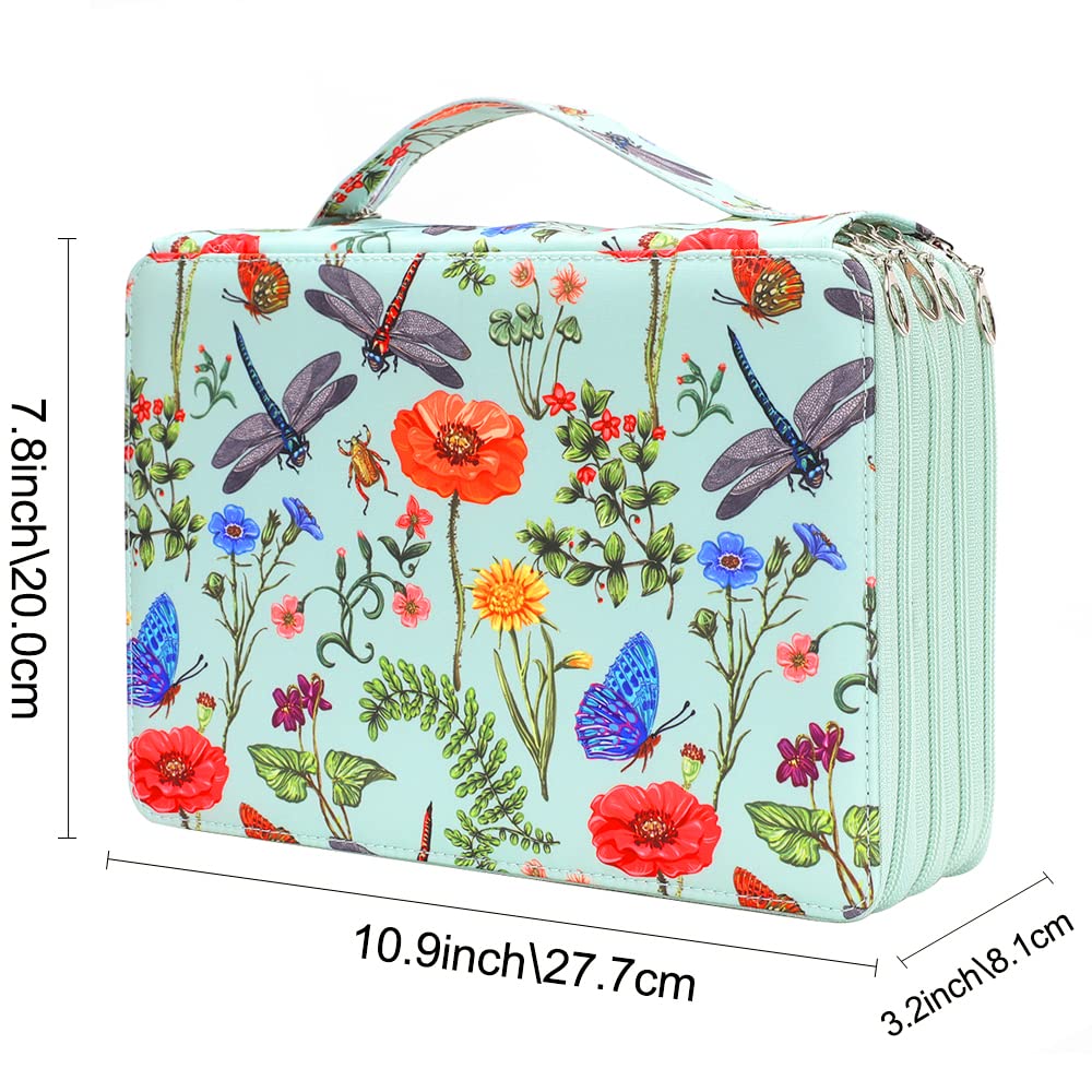 Vomgomfom 200 Slots Pencil Case 4-Layer PU Leather, Handle, Green