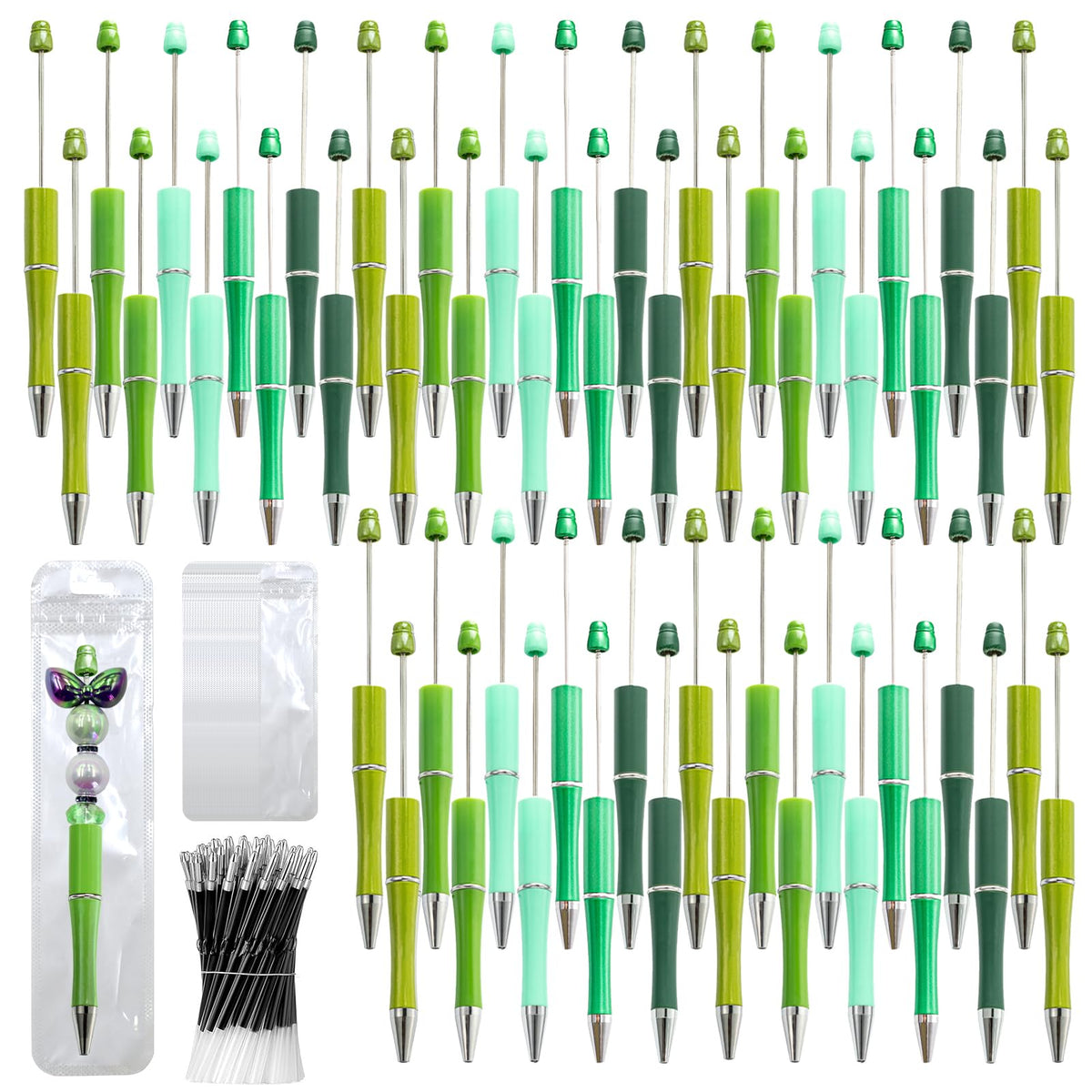 DASTTUIS 150 Pieces DIY Beadable Pens Kit - 50 plastic Beadable Pens Bulk, Refills & pen bags