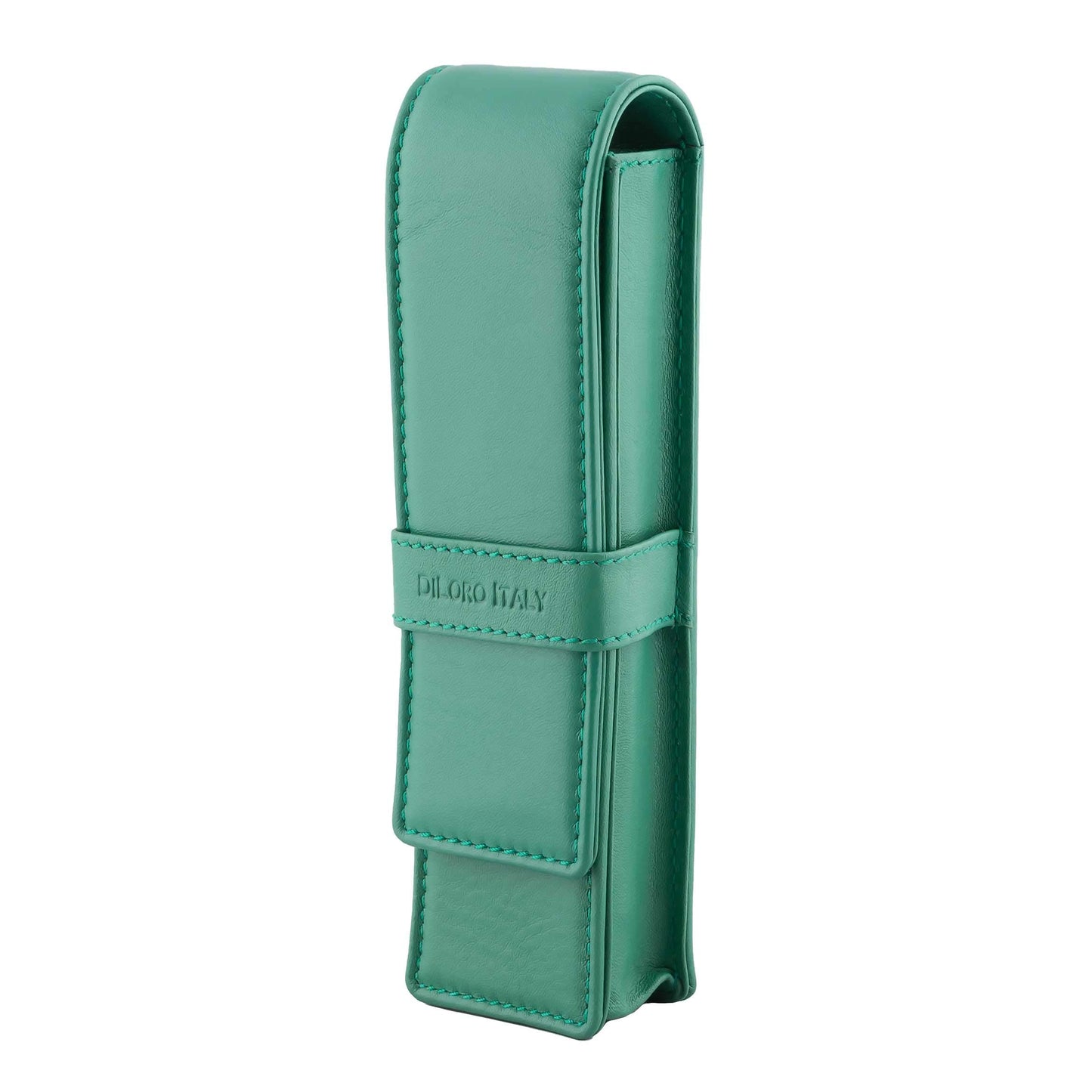 DiLoro Leather Double Pen Case Pencil Pouch Holder for Two Fountain Ballpoint Rollerball Pens and