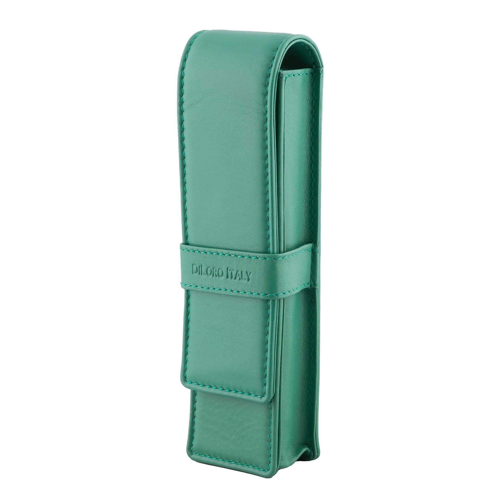 DiLoro Leather Double Pen Case Pencil Pouch Holder for Two Fountain Ballpoint Rollerball Pens and