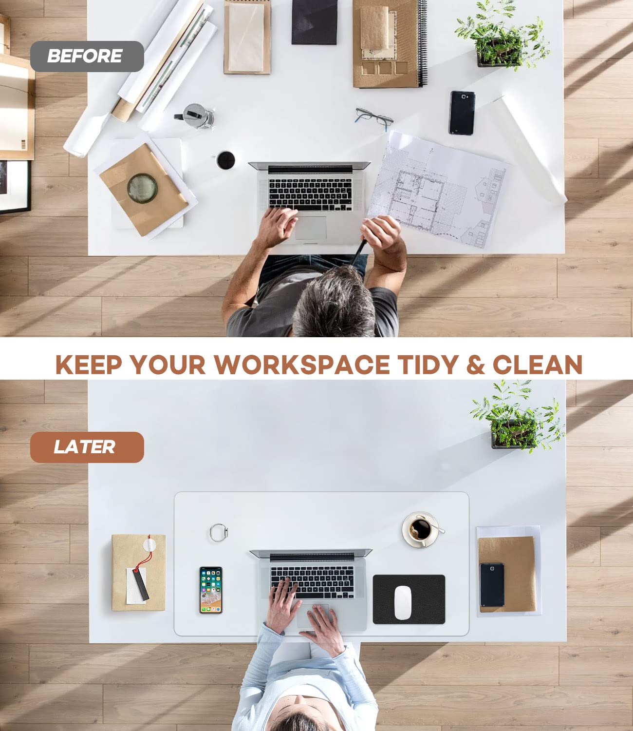 RostiKong Large Clear Desk Protective Blotter Mat for Desktop 24'' x 60'' Waterproof PVC Round Edge