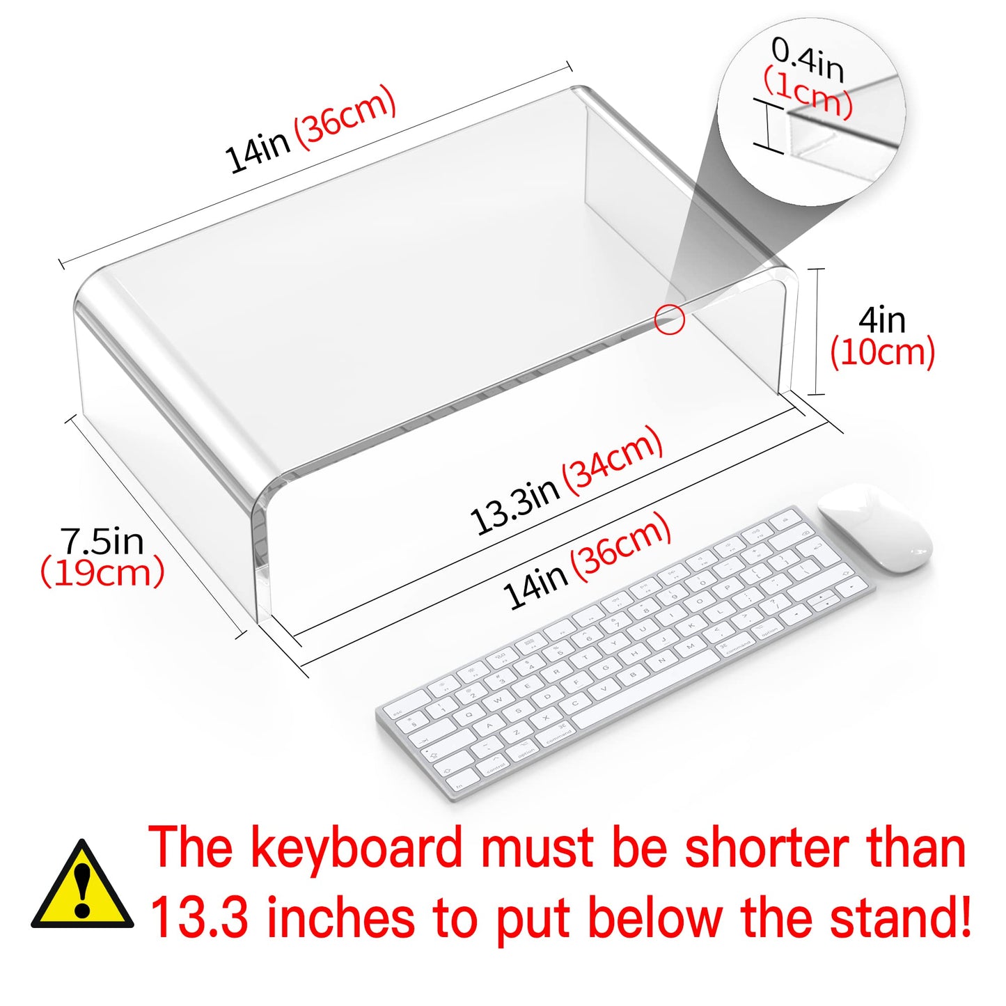 Beimu Acrylic Monitor Stand Riser Clear Laptop Stand Riser L14 xW7.5 xH4