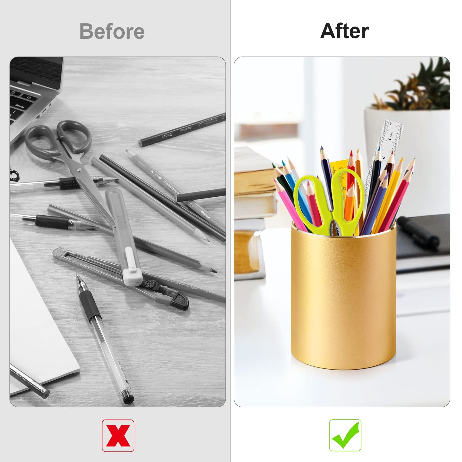 Boershun Pen Holder for Desk, Metal Desk Pen Cup, Desktop Pen Organizer and Pencil Cup for Office