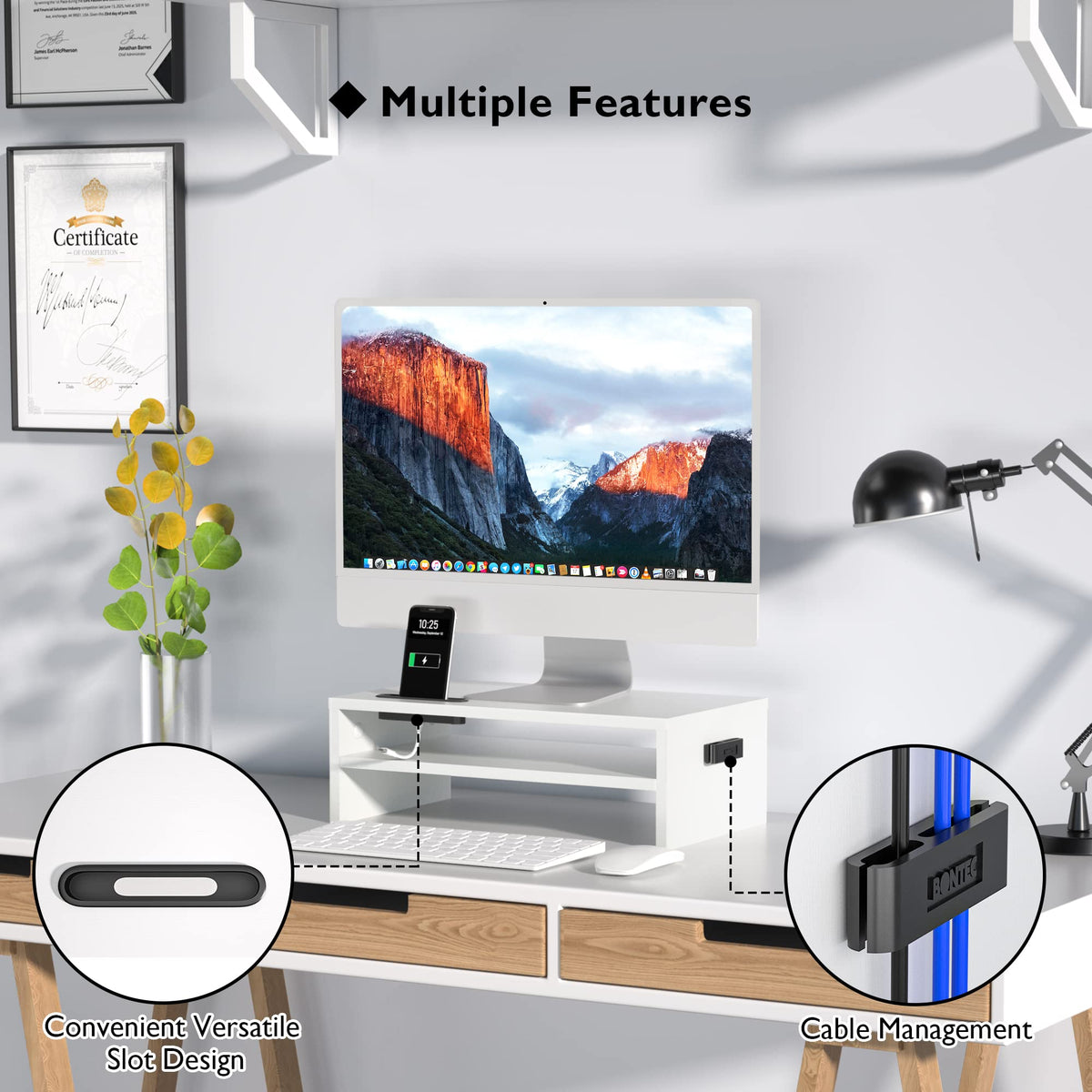 BONTEC Wooden Monitor Stand Riser for Desk, 2-Tier Computer Monitor Stand