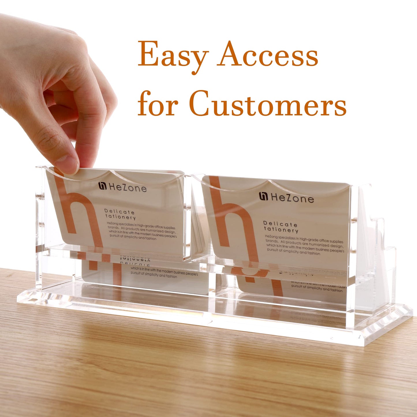 HeZone Business Card Holder Display for Desk, Cards Organizer Case for Women and Men 4 Slot 2 Tier