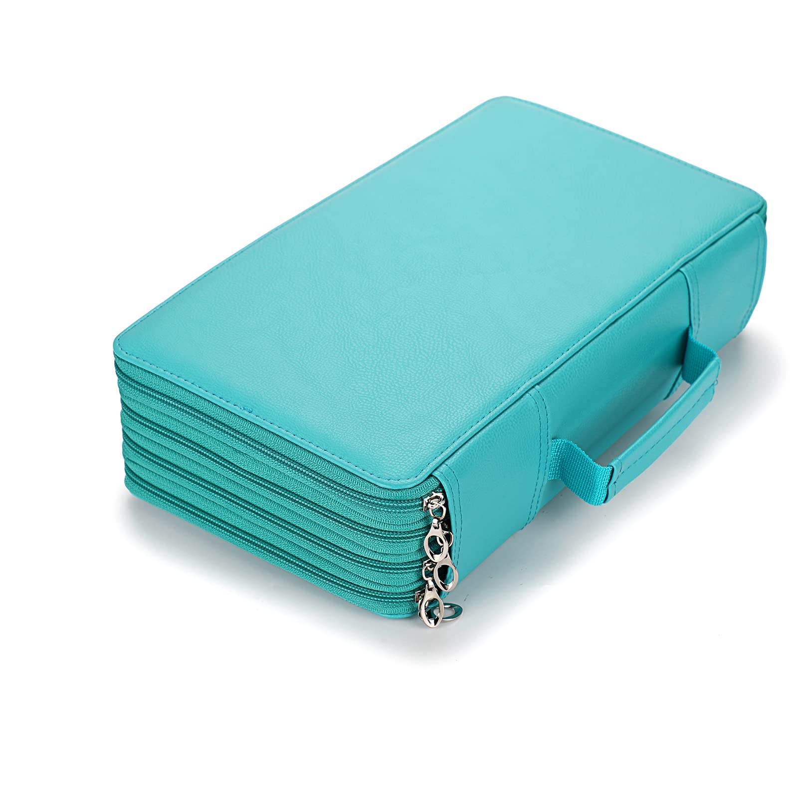 BTSKY 300 Slots Colored Pencil Organizer - Deluxe PU Leather Pencil Case Holder with Handle Strap