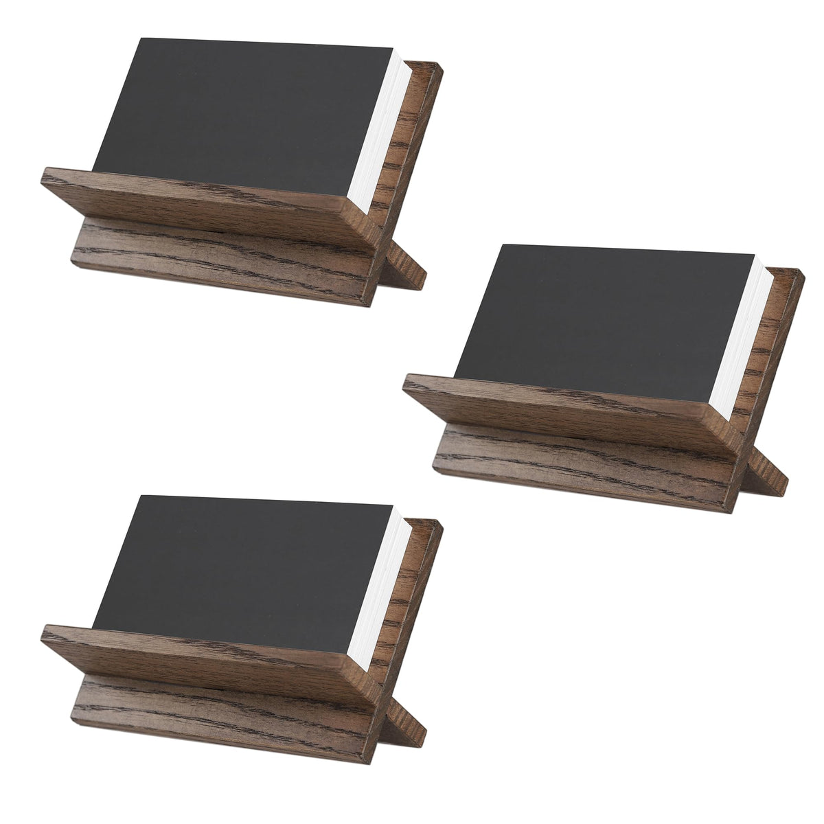 TOROS store Set of 3 Business Card Holders for Desk - Brown Wood Small Cards Holder, Professional