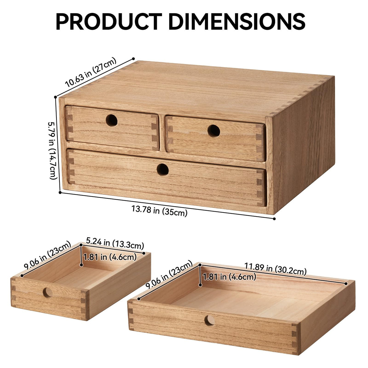 KIRIGEN Wood Desk Organizer with 3 Drawers, Desktop Storage Brown 23-DBR