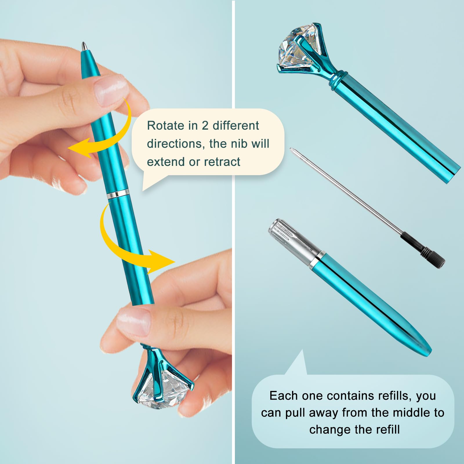EVNEED 50pcs Big Diamond Pens,Bridal Shower Pen with Black Ink Cute Ballpoint Pen Beautiful Wedding