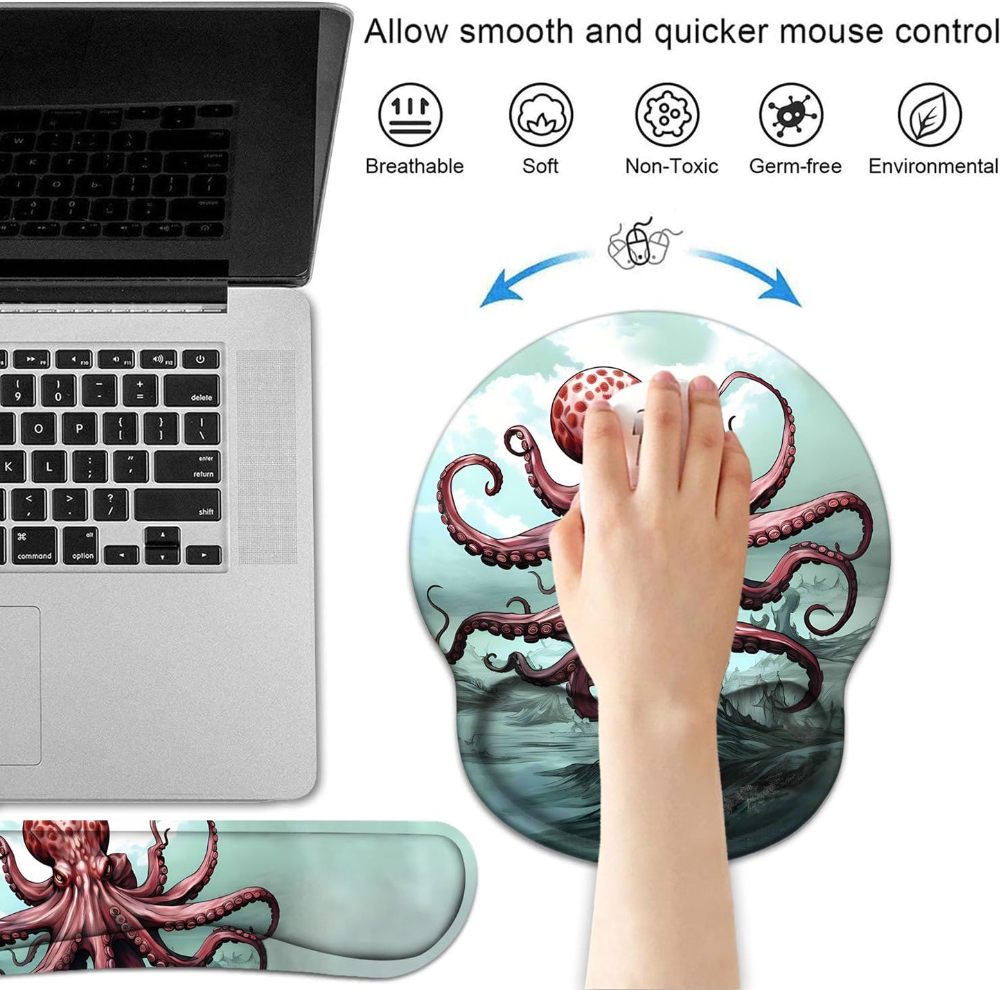 Keyboard Wrist Rest and Mouse Pad Wrist Support Set with Coasters, Non-Slip PU Base Ergonomic