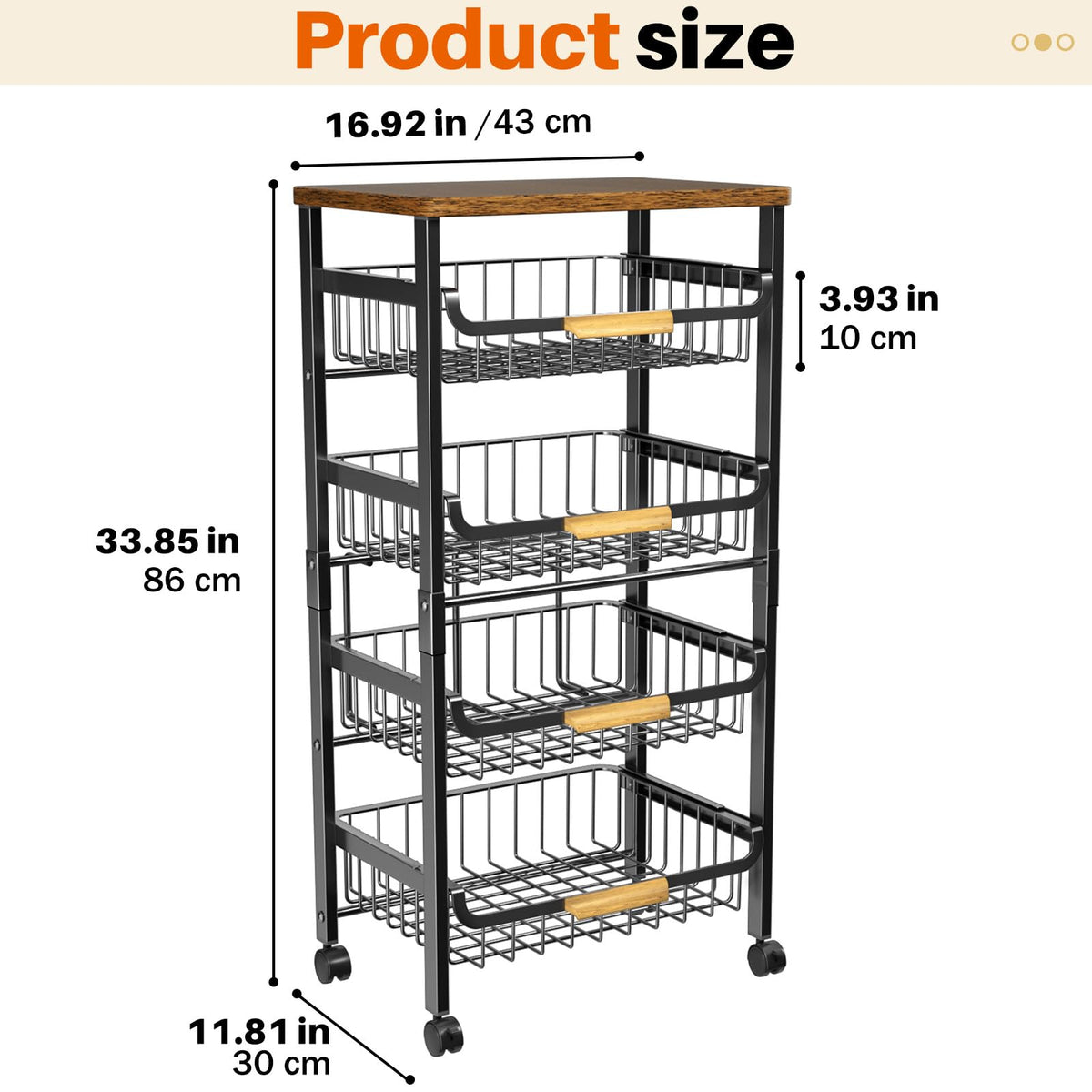 Storico 5-Tier Rolling Utility Cart Kitchen Storage Cart