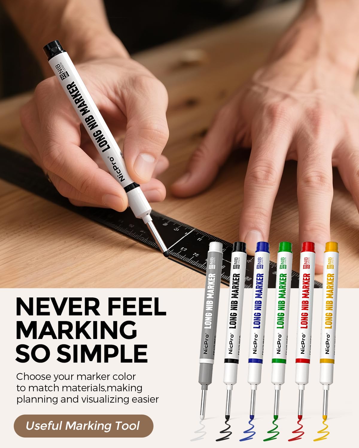 Nicpro 42Pack Carpenter Pencil with Sharpener, Mechanical Carpenter Pencils Set with Deep Hole Long