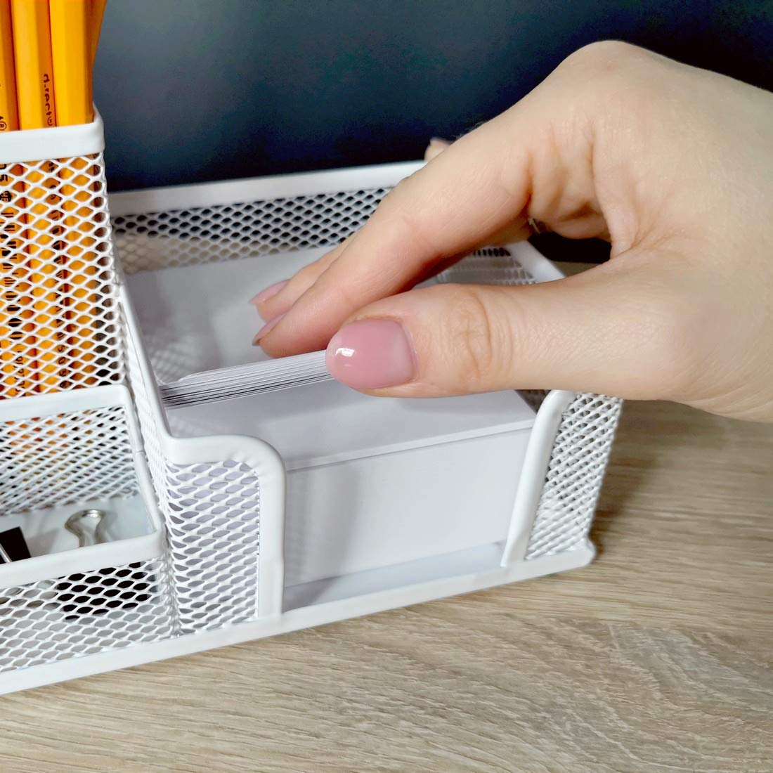 Leviatan Desk Organiser, Office Tray with Pen Holder and Memo Holder, Metal Mesh 205 x 103 x 98 mm