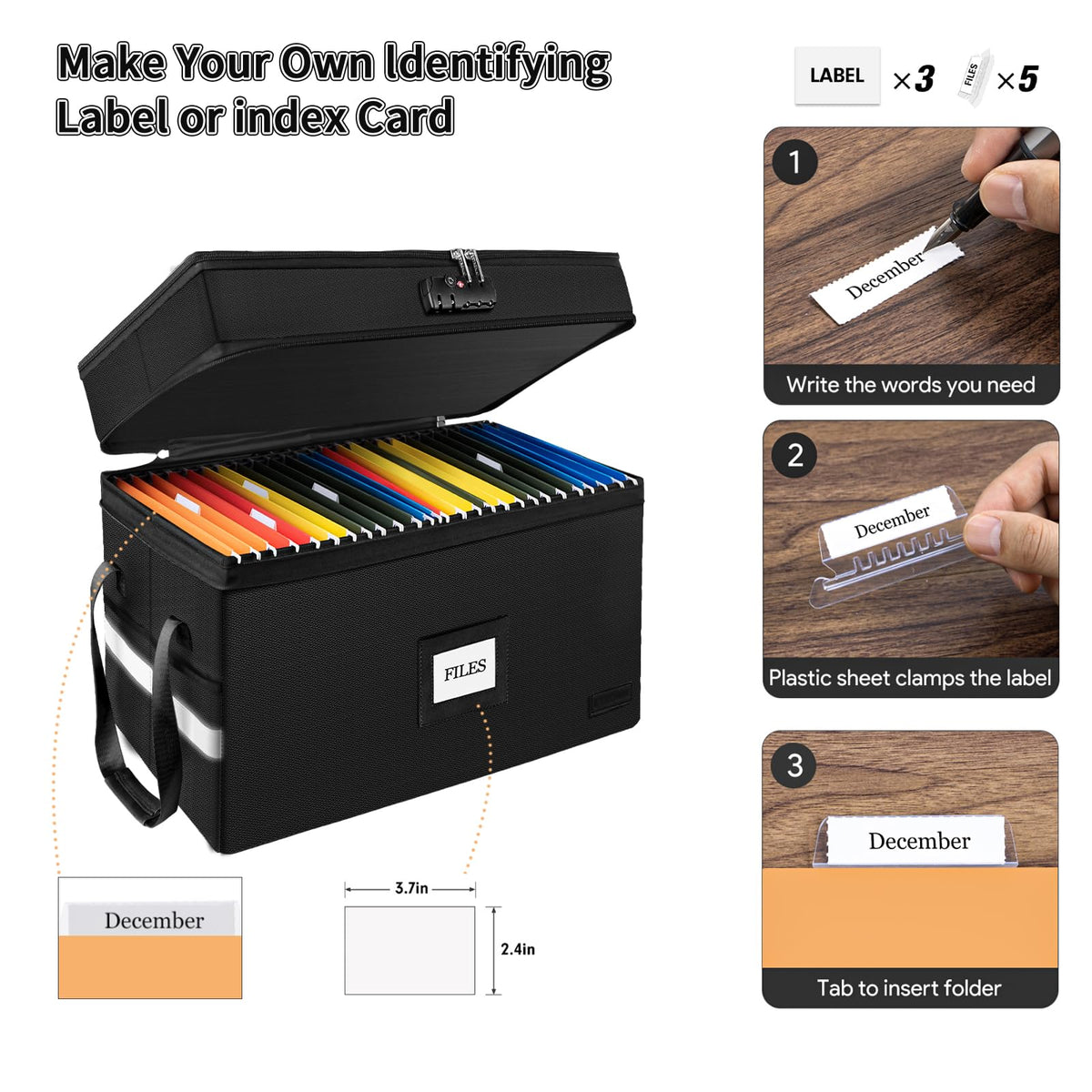 Large Fireproof Document Box with Lock, 2 Layer File Storage Organizer Box