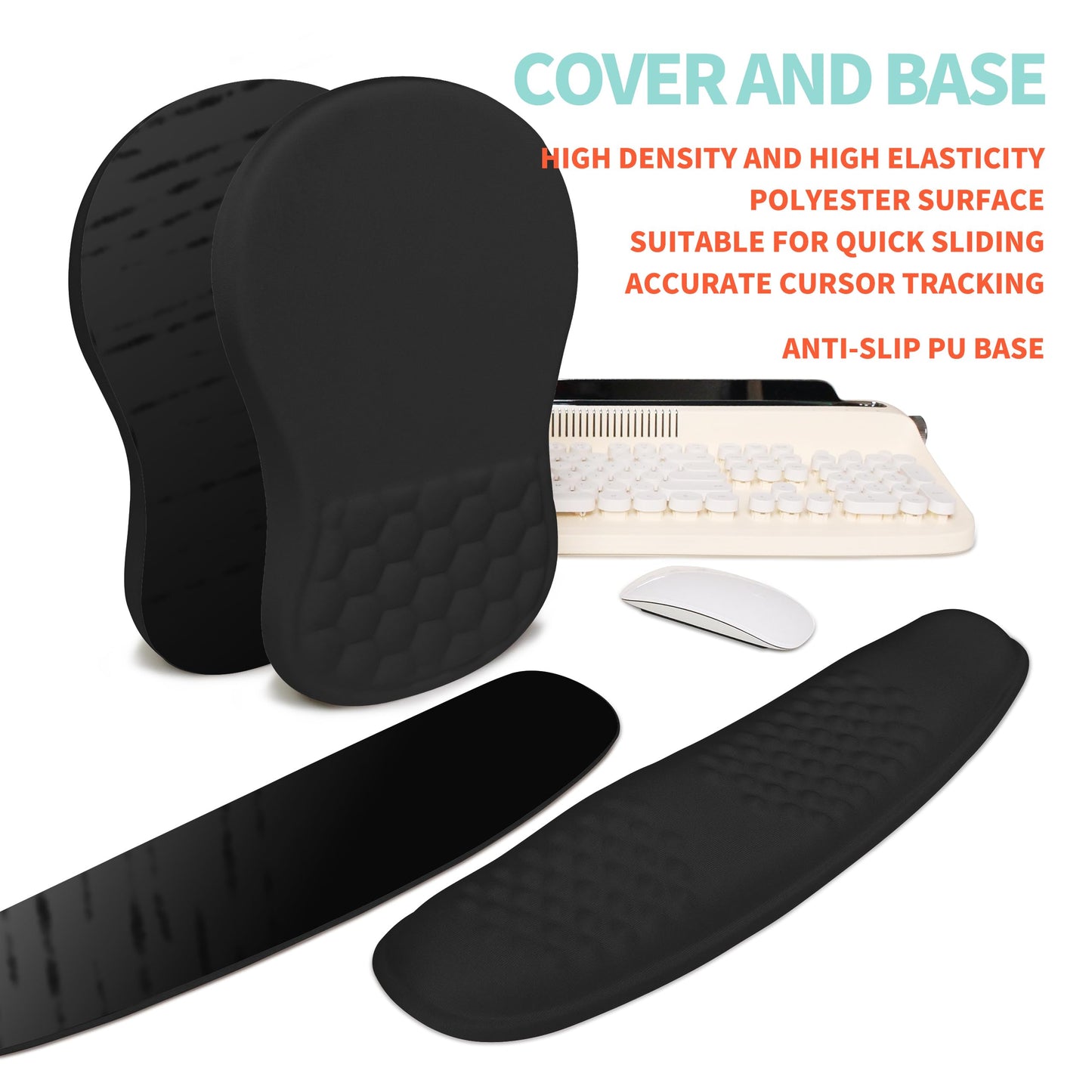 KUOSGM 2-in-1 Ergonomic Set, Wave Rise Keyboard Wrist Rest and Massage Bulge Slope Mouse Pad Wrist