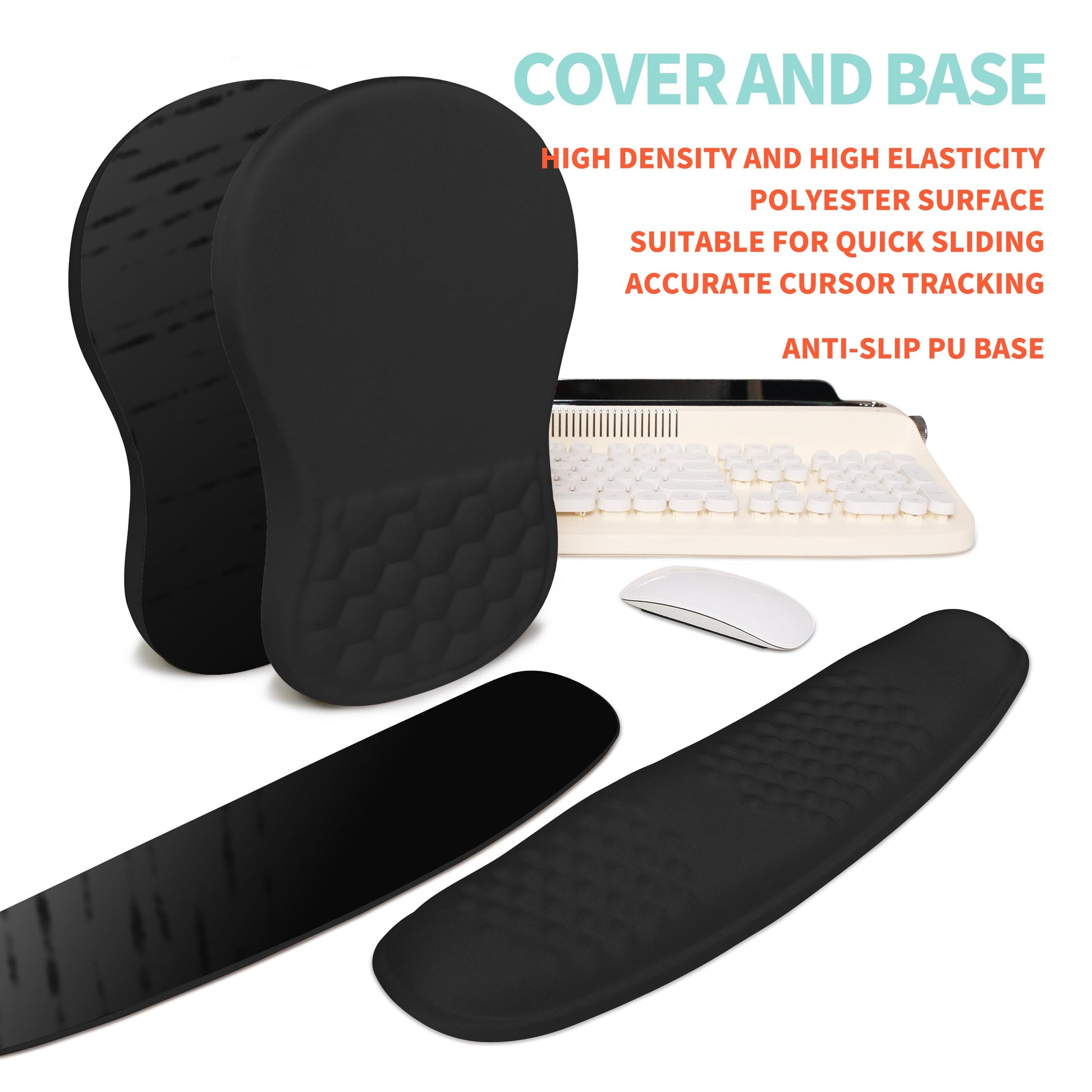 KUOSGM 2-in-1 Ergonomic Set, Wave Rise Keyboard Wrist Rest and Massage Bulge Slope Mouse Pad Wrist