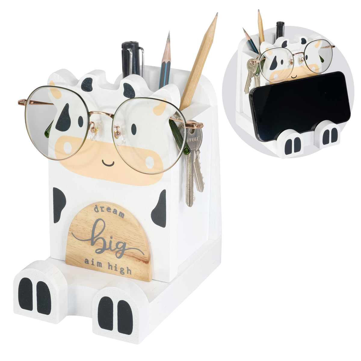 I'm Solid Wood Multipurpose Eyeglass Phone Pen & Pencil Holder Stand Stationery Desk Box Organizer