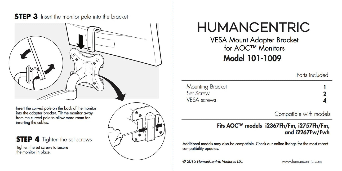 HumanCentric VESA Mount Adapter Bracket for AOC
